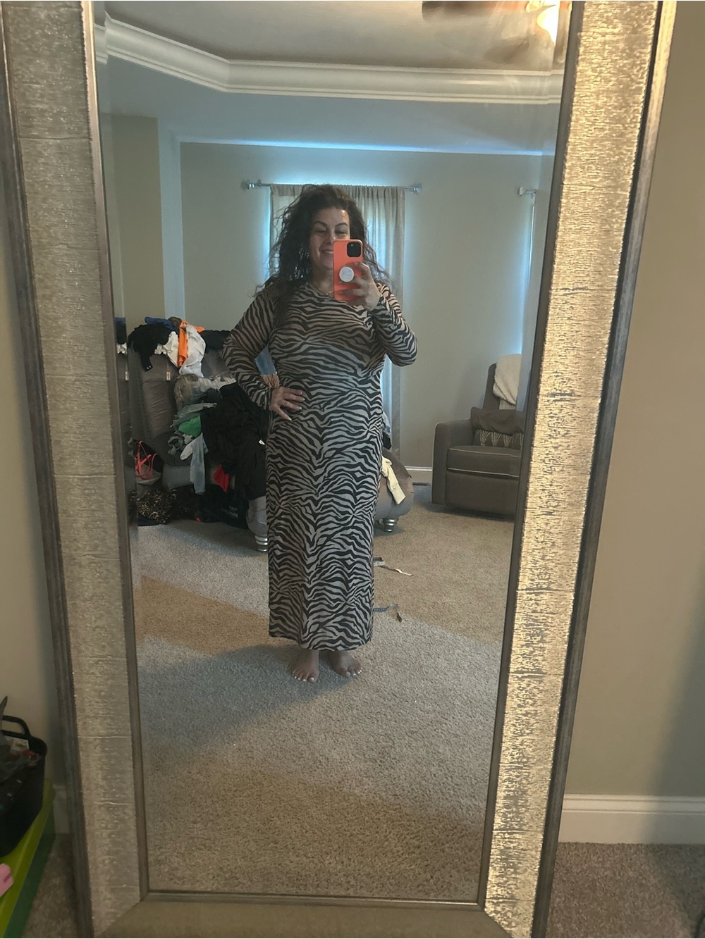 Bardot Beige and Black Zebra Print Long Sleeve Maxi Dress